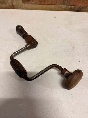 Vintage Stanley Ratchet Bit Brace Hand Drill with Wood Handles